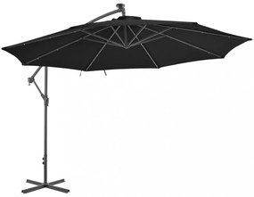 fekete konzolos napernyő LED-világítással 350 cm