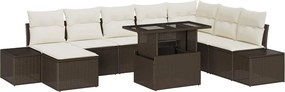 vidaXL Kerti Kanapé Szett tárolóval 9 pcs Barna Poli rattan