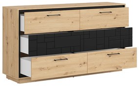 Komód Pont KOM6S (artisan tölgy + matt fekete). Akció -18%. 1063043