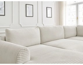 Krémszínű kordbársony kinyitható sarokkanapé (bal oldali-U alakú) Lucien – Bobochic Paris