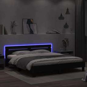 fekete ágykeret fejtámlával és LED-del 160 x 200 cm