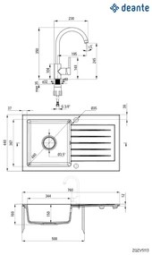 Deante ZQZVA113 ZORBA 76x44 cm gránit/alabást mosogató csapteleppel