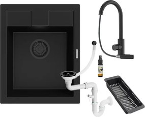 Mosogató Best fekete gránit csaptelep szett Loseto csepegtető szifon