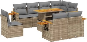 vidaXL 9 részes bézs polyrattan kerti ülőgarnitúra párnákkal