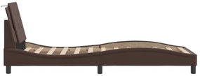 barna műbőr ágykeret LED-világítással 90 x 200 cm
