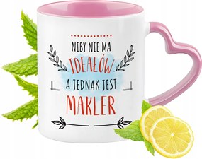 Bróker Bögre Rózsaszín Szív Alakú Füllel Kávé Ajándék