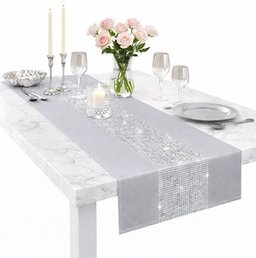 Futópad világosszürke strasszokkal 40x145 sima matt dekoratív abrosz