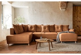 Téglavörös kordbársony kinyitható sarokkanapé (bal oldali-U alakú) Lazy Lukka – Miuform