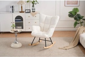 Hintaszék, relaxációs szék plüss szövet kárpitozással, fehér színű