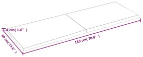 sötétbarna kezelt tömör tölgyfa fali polc 180 x 60 x (2-4) cm