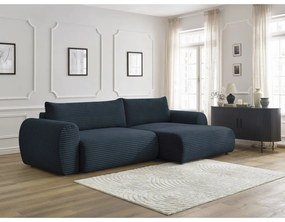 Sötétkék kordbársony kinyitható sarokkanapé (jobb oldali) Lucien – Bobochic Paris