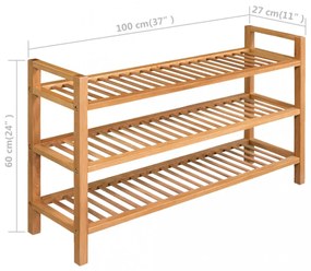 tömör tölgyfa cipőtartó 3 polccal 100 x 27 x 60 cm