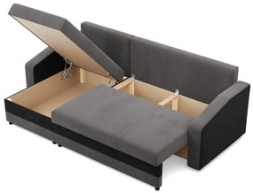 Hewlet sarokkanapé, 2 ágyneműtartóval, szövet anyag, univerzális oldal, bonell töltet, szürke - fekete