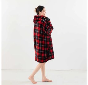 ALBURY piros báránybunda hatású kapucnis, ujjas pléd