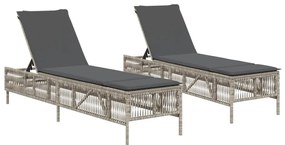 2 db világosszürke polyrattan napozóágy párnával