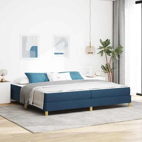 Boxrugós ágy Kék és Barna 200 x 200 cm Textil és mérnöki fa