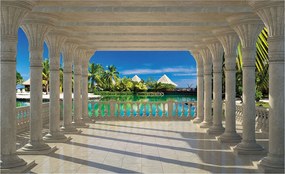 Flizelin fotótapéta Azúrkék lagúna pálma oszlopok Terasz 312x219 +ragasztó