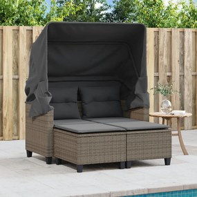 2 személyes szürke polyrattan kerti kanapé baldachinnal/székkel