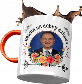 Narancssárga bögre Andrzej Duda PiS Ajándék Nyomtatott Fotóval