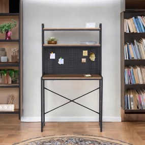 Intenso Home íróasztal / számítógépasztal polcokkal mágnestáblával 84x50cm | Masszív fém váz, fekete - Modern tölgy szín