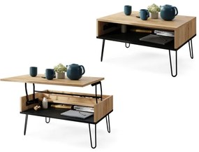 HALIJA konferencia asztal emelhető lappal, polccal, tölgy craft/fekete