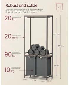 Szennyeskosár ruhatartóval, kihúzható szennyestartó, szürke