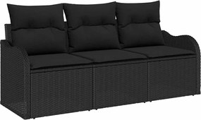 vidaXL Kerti Kanapé Szett párnával tárolóval 3 pcs Fekete Poli rattan