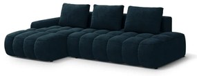 Petróleum színű bársony kinyitható-tárolóhelyes sarokkanapé (bal oldali-heverő résszel) Linz – Cosmopolitan Design