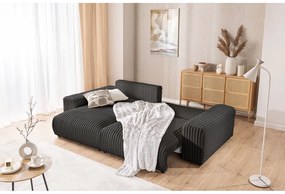 Sötétszürke kordbársony kinyitható-tárolóhelyes sarokkanapé (bal oldali) Sarina – Ropez