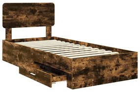 vidaXL Ágykeret fejtámlával fiókkal Füstölt tölgy 75 x 190 cm Faanyag