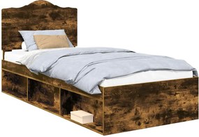 vidaXL Ágykeret fejtámlával Füstölt tölgy 90 x 190 cm Tömör fenyőfa