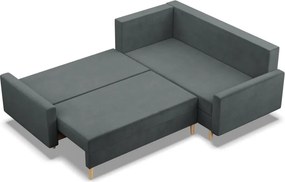Etna sarokkanapé, 2 ágyneműtartóval, bársony, jobboldali, bonell töltet, szürke