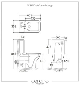 CERANO - WC kombi Hugo, keret nélküli + UF ülés - fényes fehér, CER-CER-538759