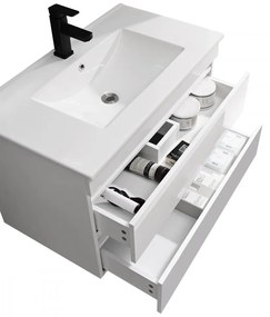 Cube 80 alsó fürdőszobabútor kerámia mosdóval 2 fiókos, magasfényű festett fehér