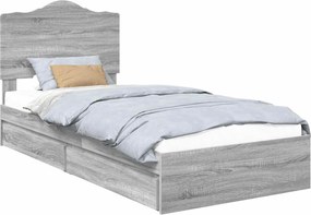 vidaXL Tárolós Ágy fejtámlával Szürke Sonoma 100 x 200 cm Faanyag