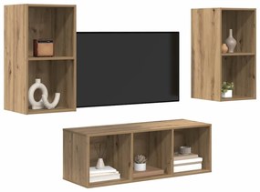 TV Szekrény Szett 3 pcs kézműves tölgy 37 x 37 x 107 cm Faanyag