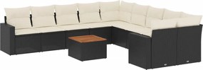 vidaXL 11 részes fekete polyrattan kerti ülőgarnitúra párnákkal