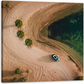 Vászonkép Autó Homok Fák Víz Nyár 90x90