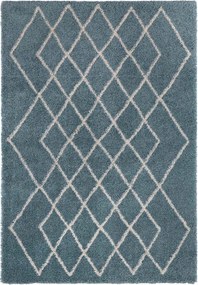 Kék krémszínű nappali szőnyeg,vastag shaggy szőnyeg, boho mintás 80x150 cm