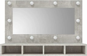 Betonszürke tükrös szekrény LED-ekkel 90 x 31,5 x 62 cm