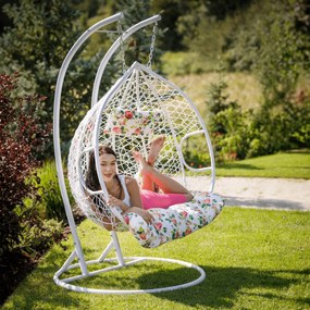 Függő dupla fotel, fehér/minta virág, DALVEA 2 NEW