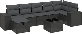 vidaXL 8 részes fekete polyrattan kerti ülőgarnitúra párnákkal
