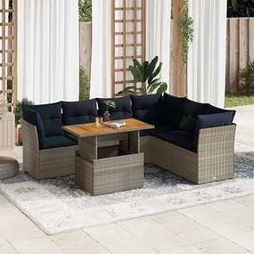 7 részes szürke polyrattan kerti ülőgarnitúra párnákkal
