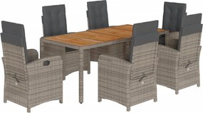 vidaXL 7 részes szürke polyrattan kerti étkezőgarnitúra párnával