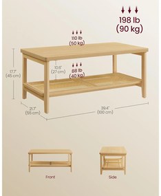 Dohányzóasztal, bohó stílusú asztal tárolópolccal 55x100x45 cm, tölgy bézs