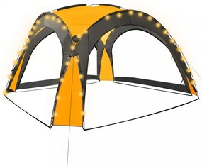 sárga rendezvénysátor LED-del és 4 oldalfallal 3,6x3,6x2,3 m