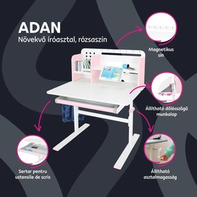 Növekvő íróasztal, rózsaszín/fehér, ADAN