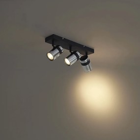 Fekete mennyezeti spotlámpa füstüveggel, 3 lámpás, forgatható és dönthető - Gianni