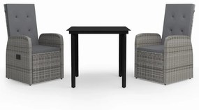 vidaXL 3 részes szürke kerti étkezőgarnitúra párnákkal