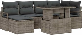 vidaXL Kerti Kanapé Szett 7 pcs Szürke Poli rattan és porbevonatú acél